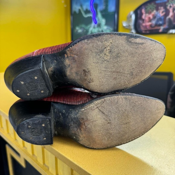 VINTAGE DAN POST Red and black TEJU Lizard cowboy boots women’s 5C! Cowgirl - Picture 5 of 8